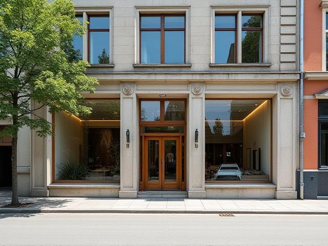 Exterior view of Oslo Lys Studio building with large windows, located in a classic Oslo street.