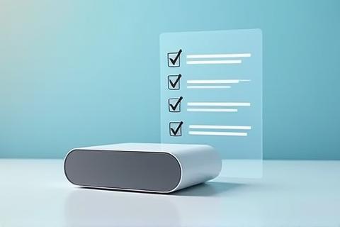 Checklist graphic overlayed on a clean product photo of a tech gadget.
