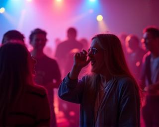 Energetic event photography example showing people dancing and laughing at a concert.